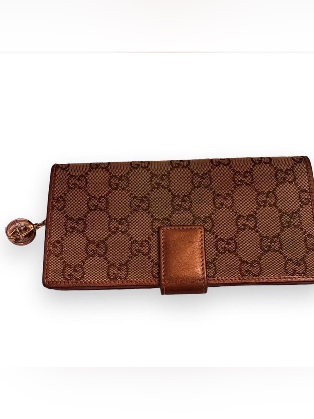 Gucci Brown Monogram Canvas Long Wallet with Metallic thread & leather plus gold